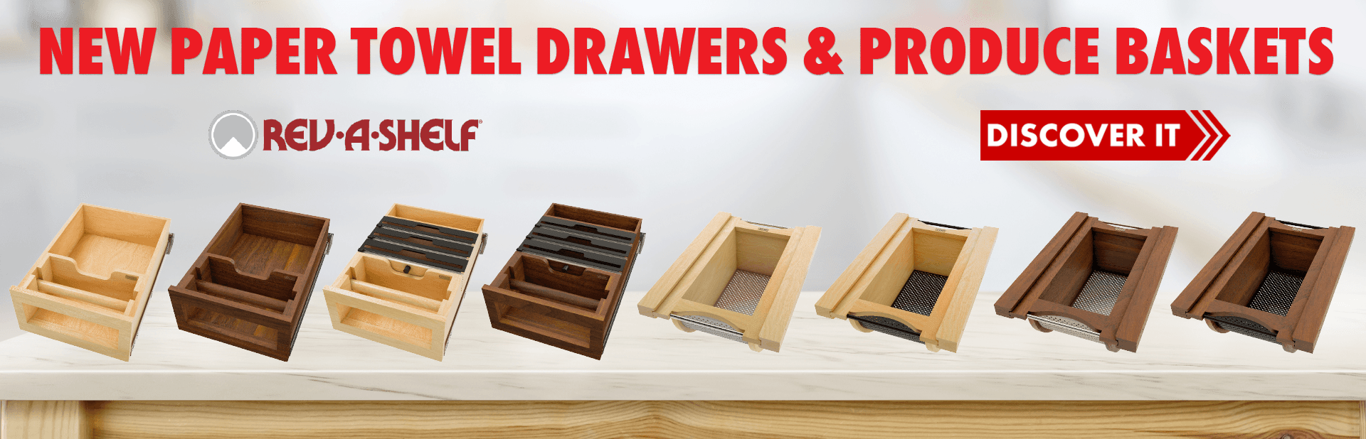 New Rev-A-Shelf Paper Towel Drawers and Produce Baskets!