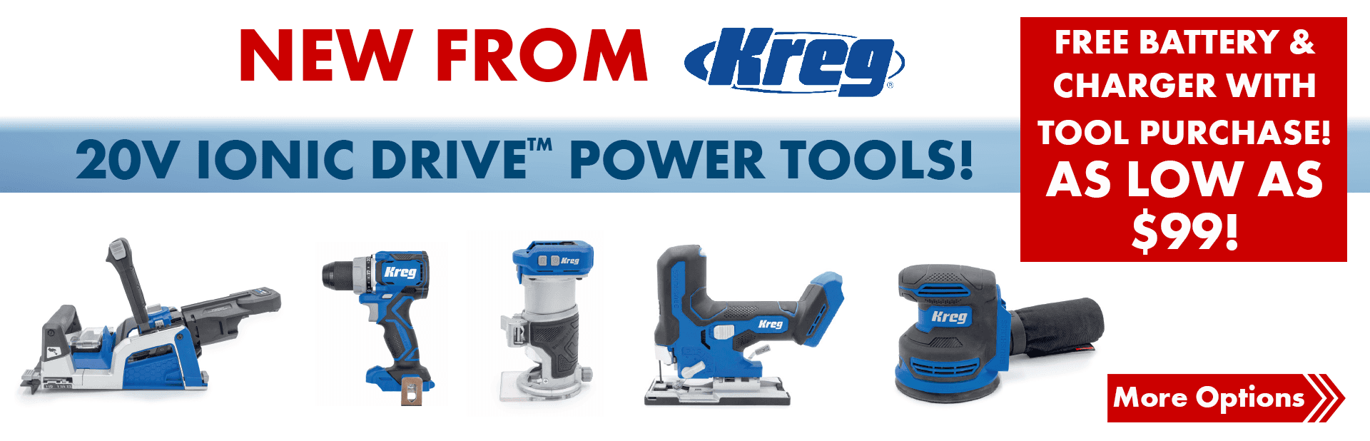 Kreg Power Tool with Free Battery & Charger Promotion!