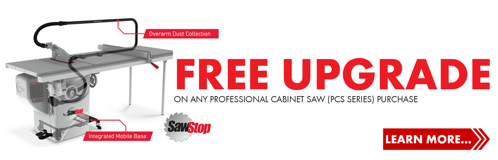Free Upgrade On Any SawStop PCS Series Purchase!